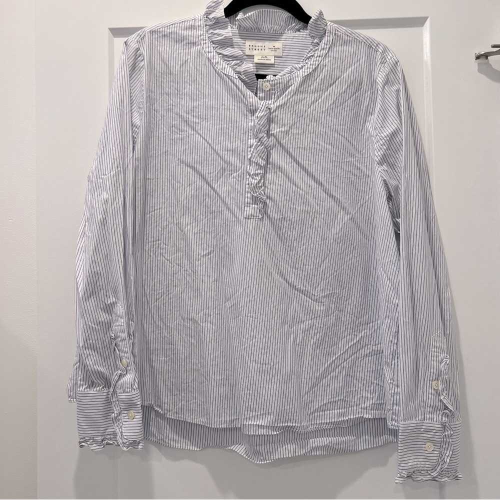Kate Spade Striped Blouse with Ruffle Detail Sz xl
